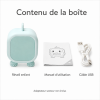 Contenu boîte réveil enfant dragon vert doux Contenu de la boîte du réveil enfant dragon vert doux avec manuel d’utilisation et câble USB