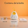 Contenu boîte réveil enfant oisillon Contenu de la boîte du réveil enfant oisillon avec câble USB et manuel d’utilisation