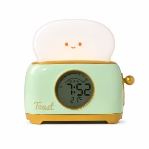 Réveil enfant toast vert tendre sur fond blanc