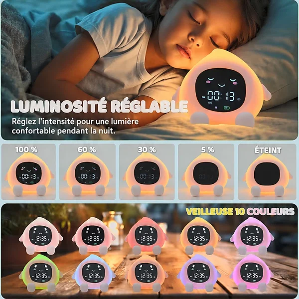 Réveil fruit avec luminosité réglable sur quatre niveaux et veilleuse disponible en dix couleurs